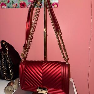 Quilted Red Chain Shoulder Bag